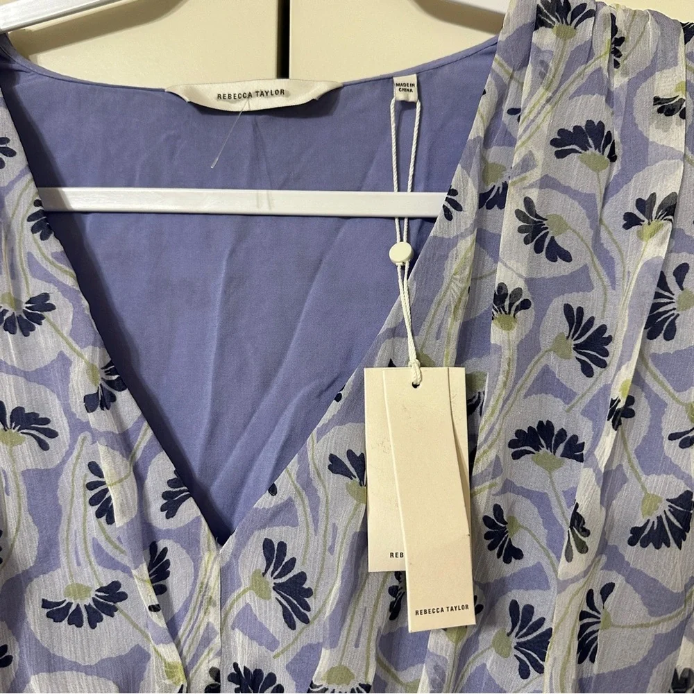 NWT Rebecca Taylor Deco Floral Print Silk Blouse Fleur Aster Ruffle Peplum Sz 8 - Picture 12 of 13